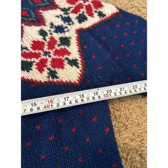 Vintage 1990 Eddie Bauer Sweater Medium 100% Wool Fair Isle Chunky Womens Blue - Picture 9 of 9